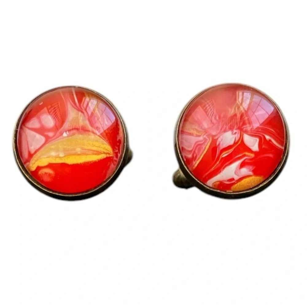 Handmade Red Gold Fluid Art Glass Cufflinks by Svetlana Yeung Size OS